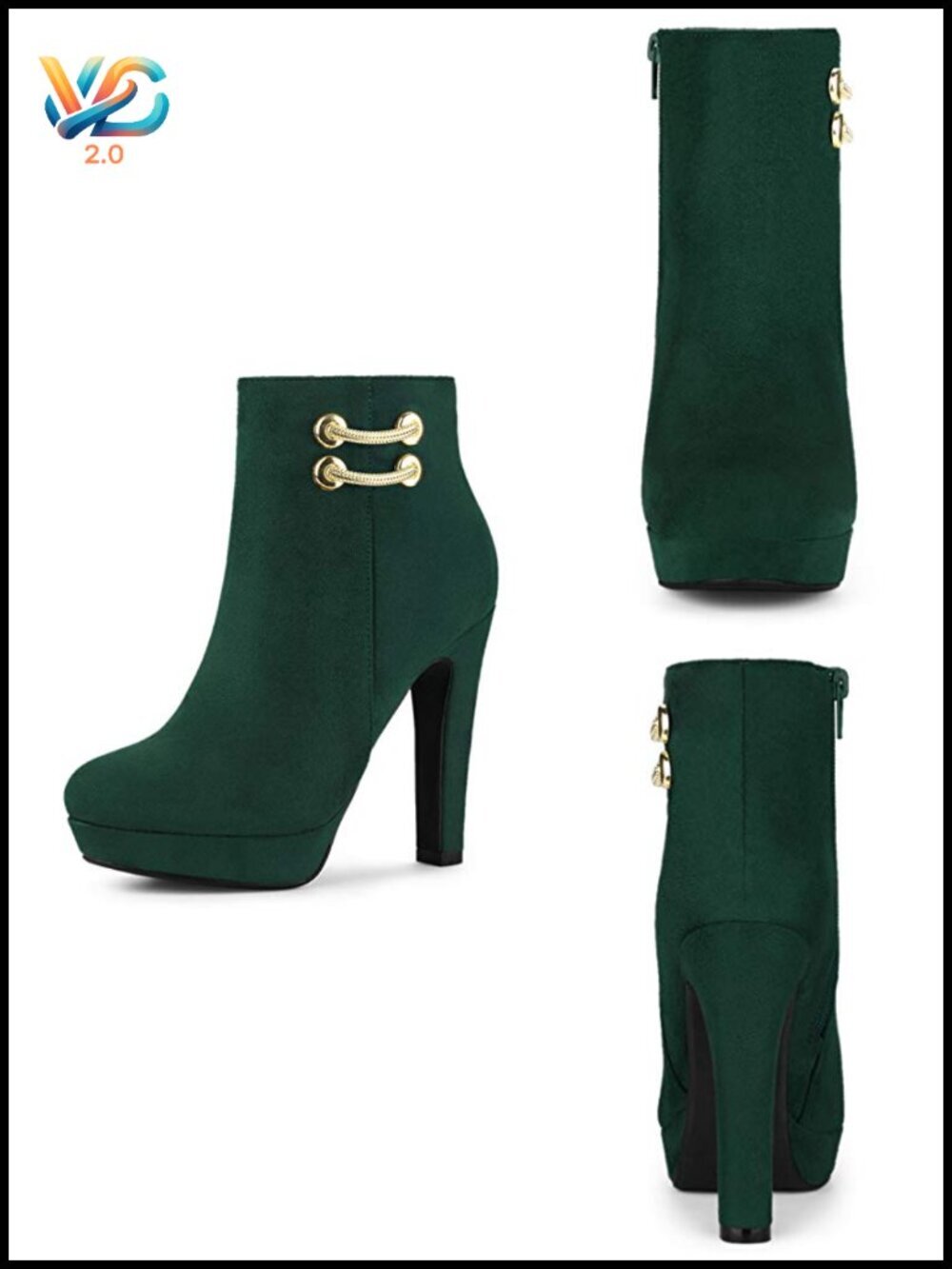 Women's Round Toe Chunky High Heel Platform Ankle Boots Faux Suede